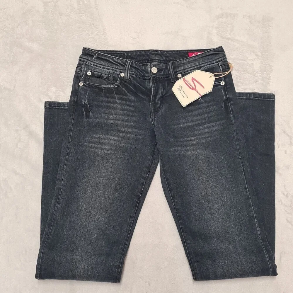Seven7 Jeans Black Straight Leg Women's SZ 27 Low Rise - Picture 2 of 11